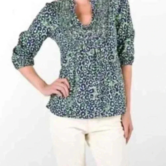 Lilly Pulitzer Thrill of the Chase Animal Cheetah Prt Blue Green Cotton Top Sz M - Picture 1 of 9